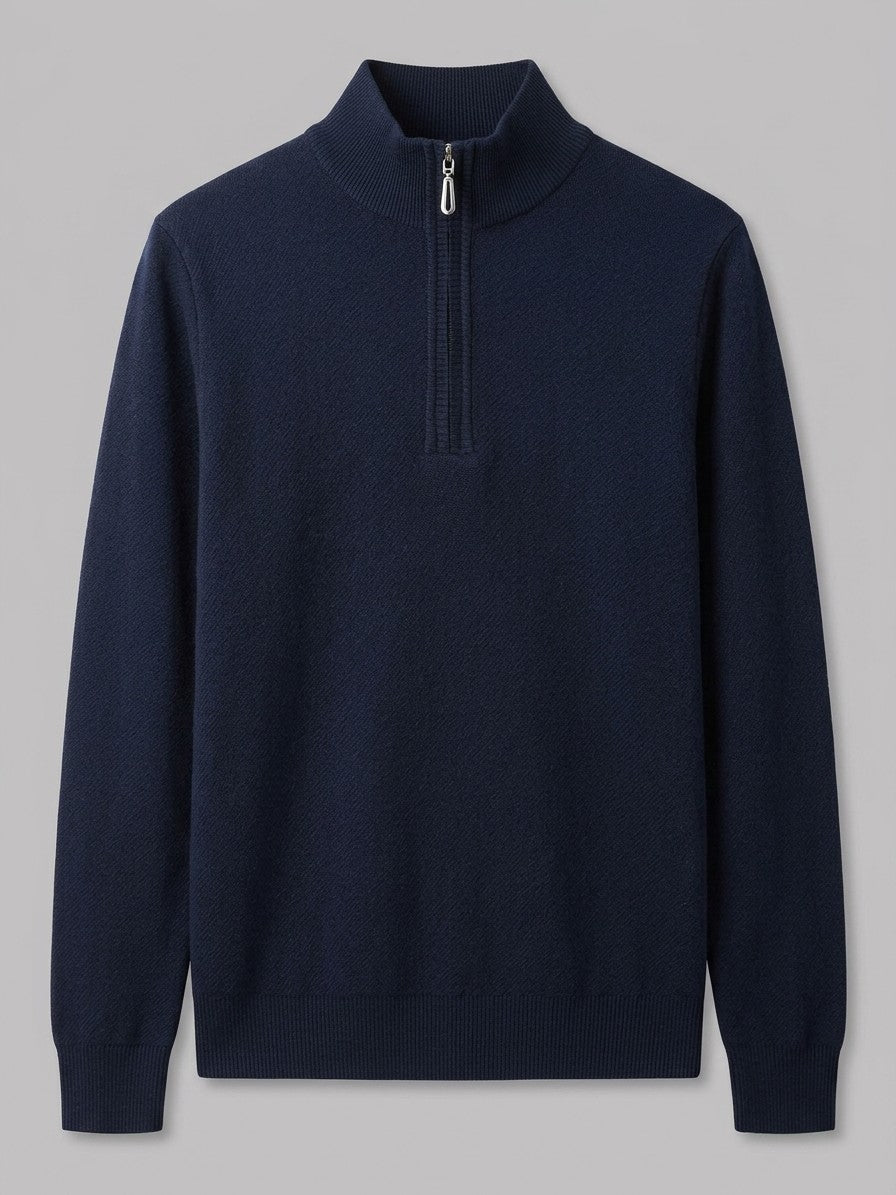 Pavia Men's Ribbed Zip-Neck Sweater — navyblue — packshot