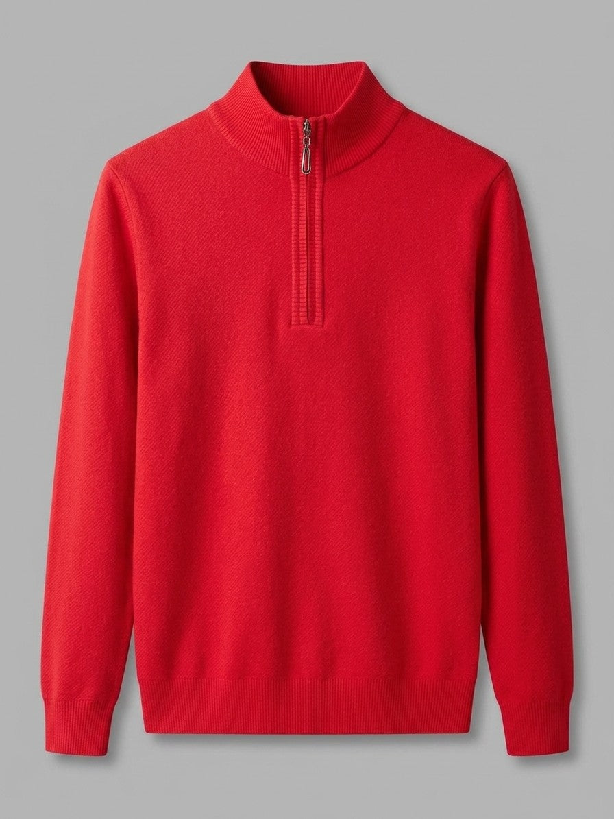 Pavia Men's Ribbed Zip-Neck Sweater — red — packshot