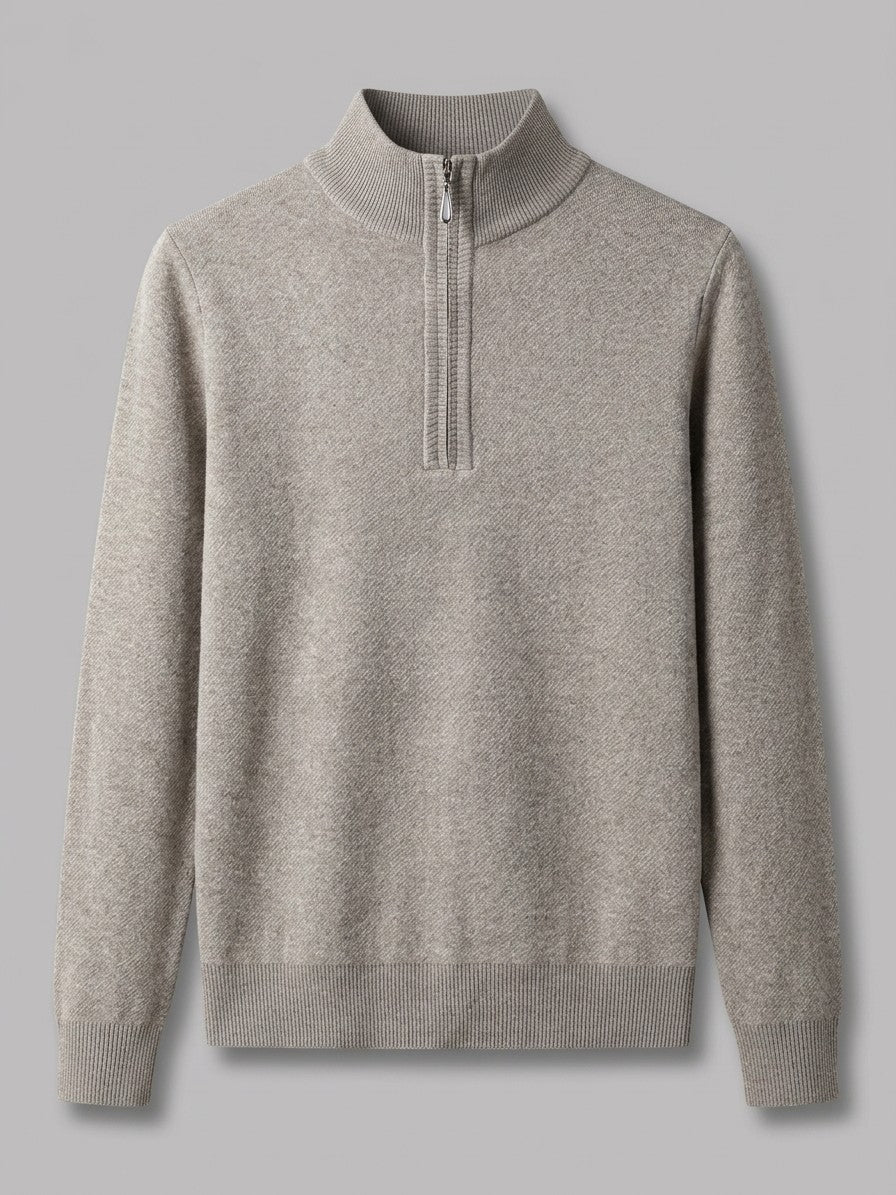 Pavia Men's Ribbed Zip-Neck Sweater — ricecamel — packshot