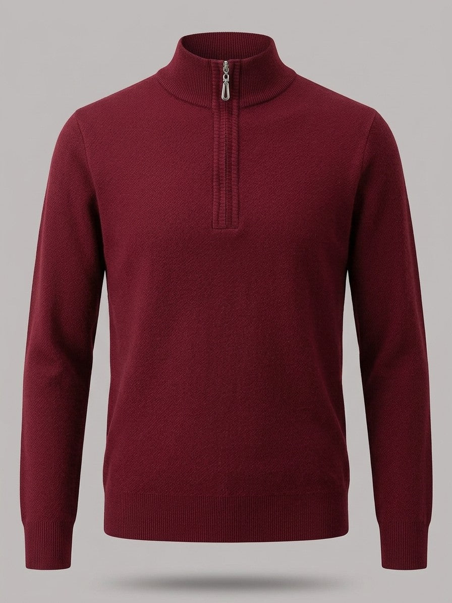 Pavia Men's Ribbed Zip-Neck Sweater — winered — packshot