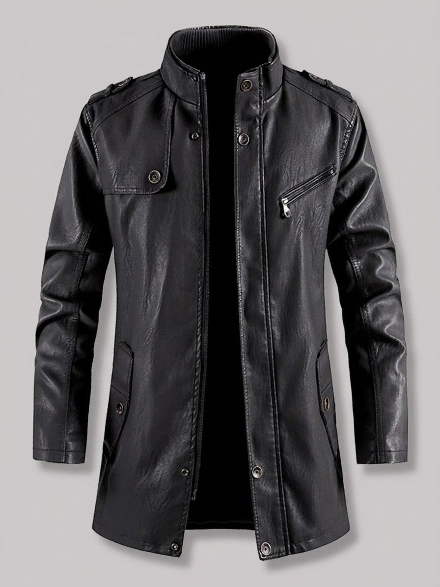 Pavullo Men's Longline Leather-Look Jacket — black — packshot