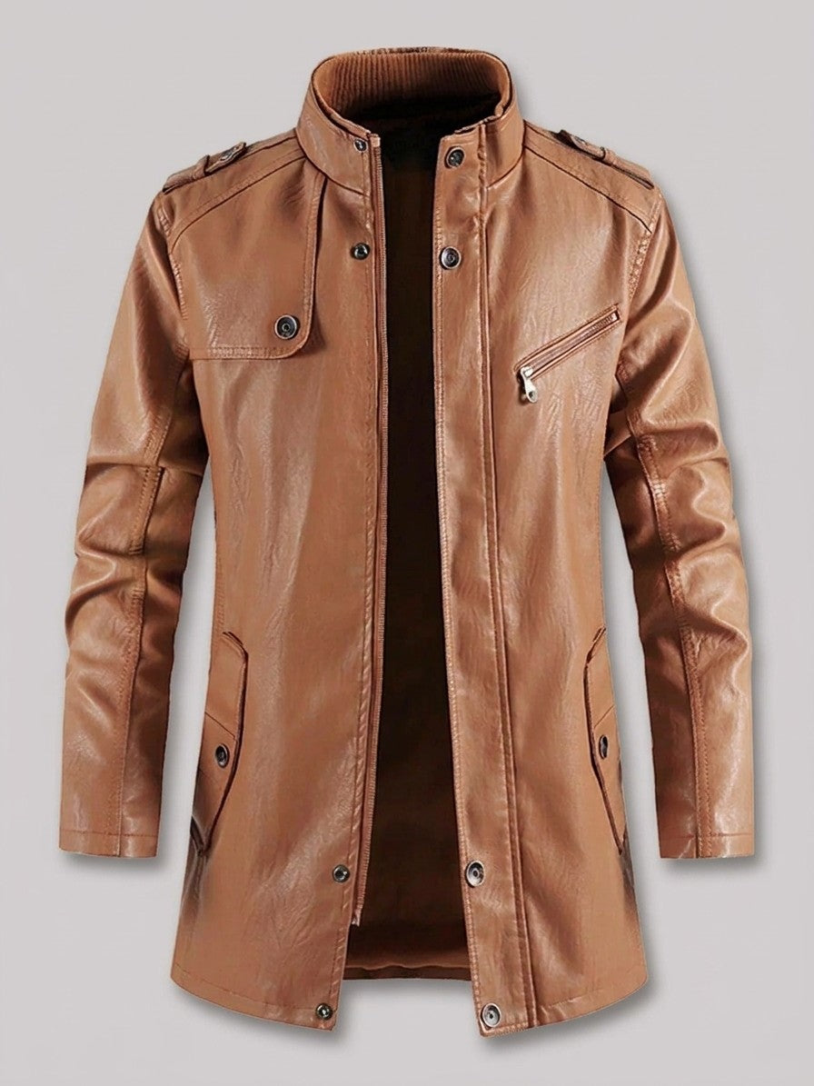 Pavullo Men's Longline Leather-Look Jacket — caramel — packshot