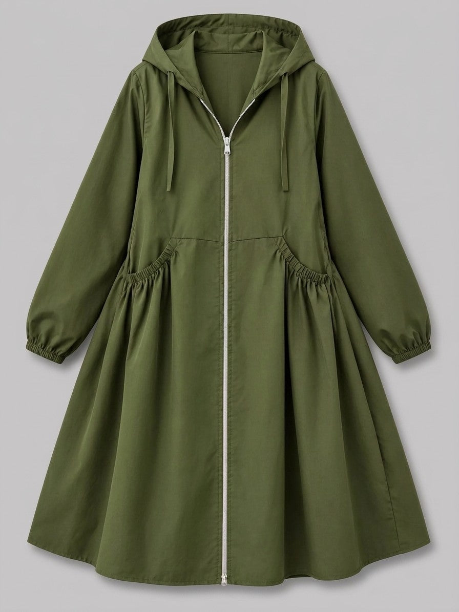 Peccioli Women's Hooded Swing Windbreaker Coat — armygreen — packshot