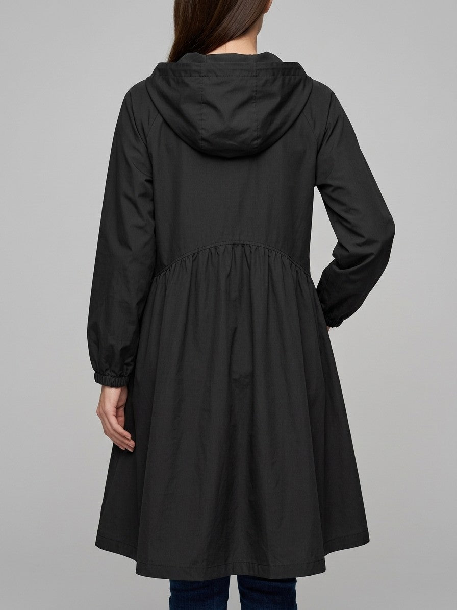 Peccioli Women's Hooded Swing Windbreaker Coat — black — back