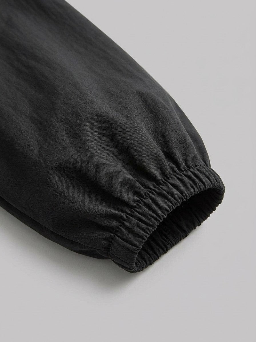 Peccioli Women's Hooded Swing Windbreaker Coat — black — detail-collar