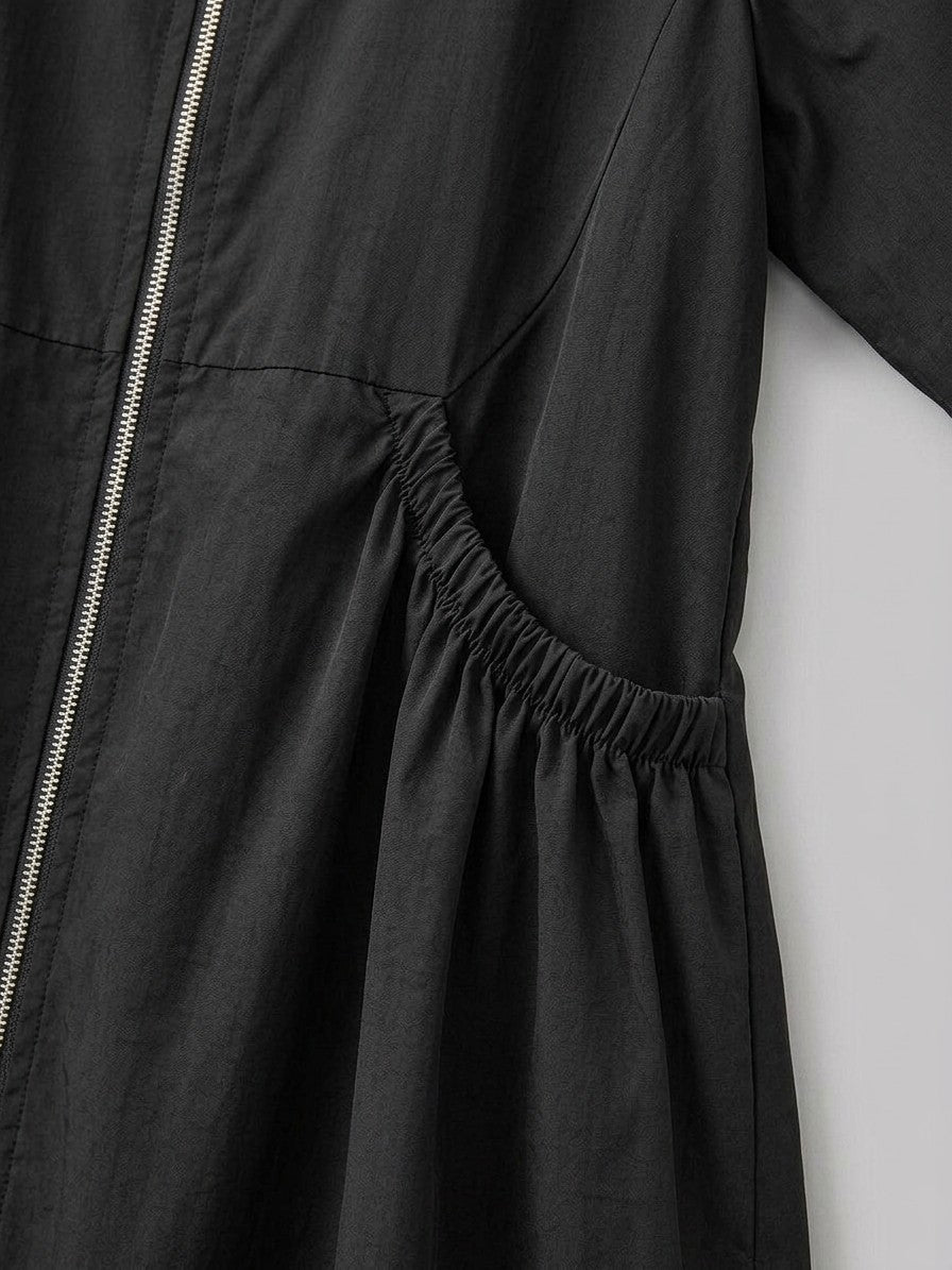 Peccioli Women's Hooded Swing Windbreaker Coat — black — detail
