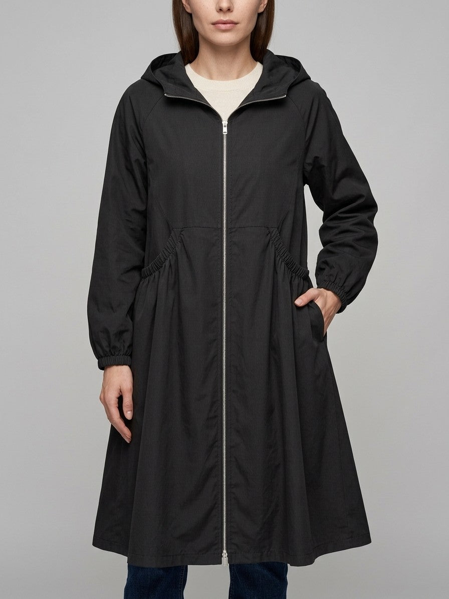 Peccioli Women's Hooded Swing Windbreaker Coat — black — front