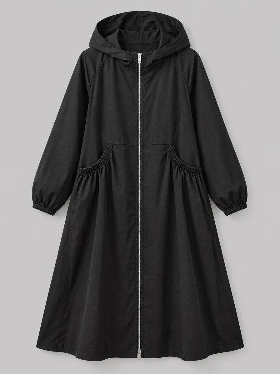 Peccioli Women's Hooded Swing Windbreaker Coat — black — packshot