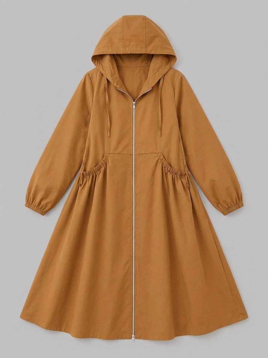 Peccioli Women's Hooded Swing Windbreaker Coat — brown — packshot