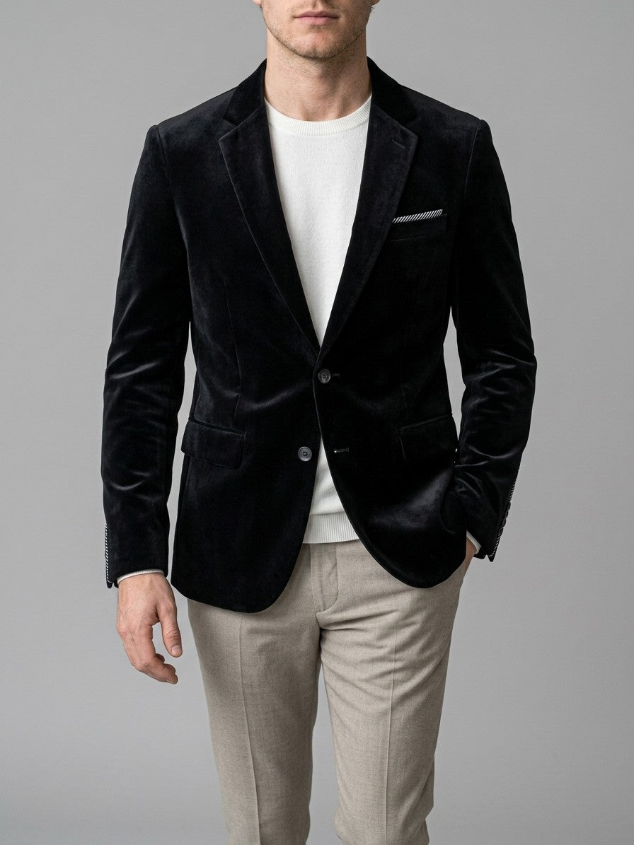 Pennabilli Men's Contrast-Trim Velvet Blazer — black — front