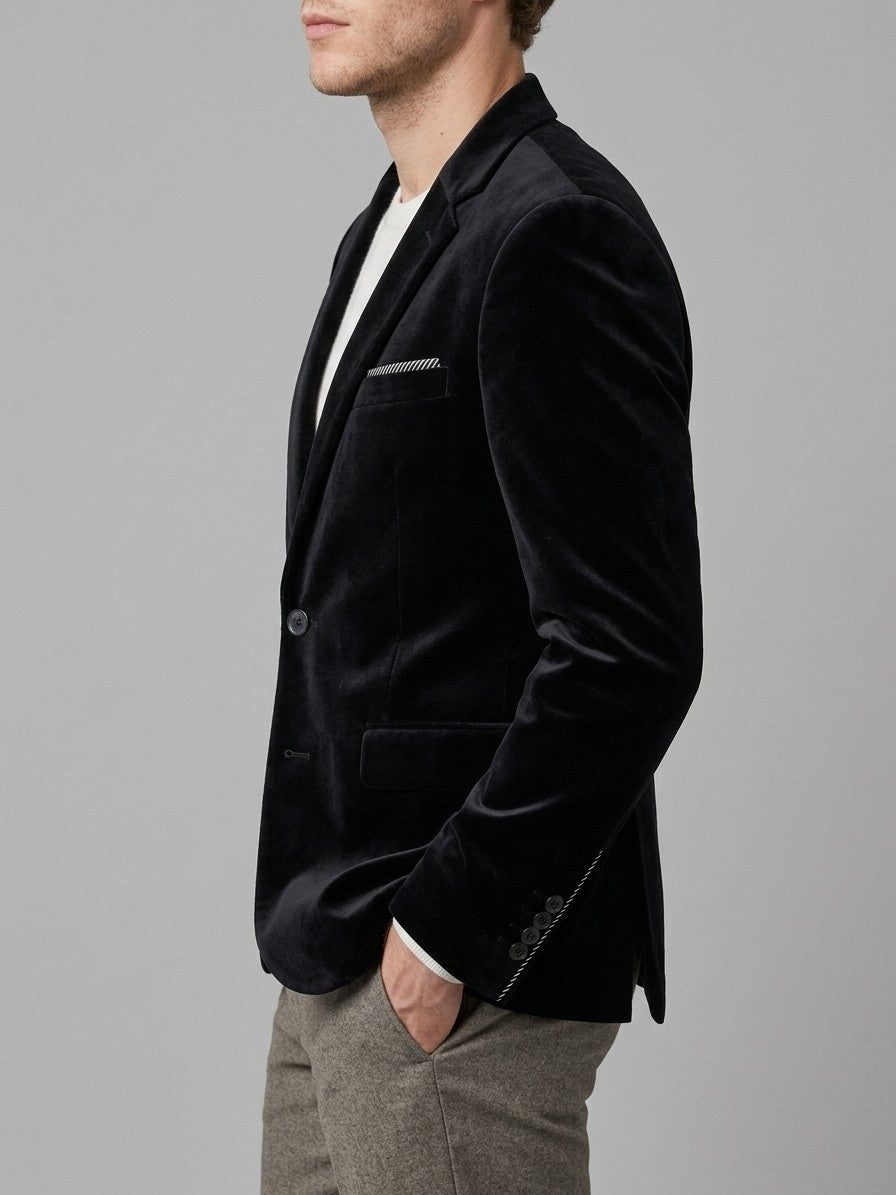 Pennabilli Men's Contrast-Trim Velvet Blazer — black — side