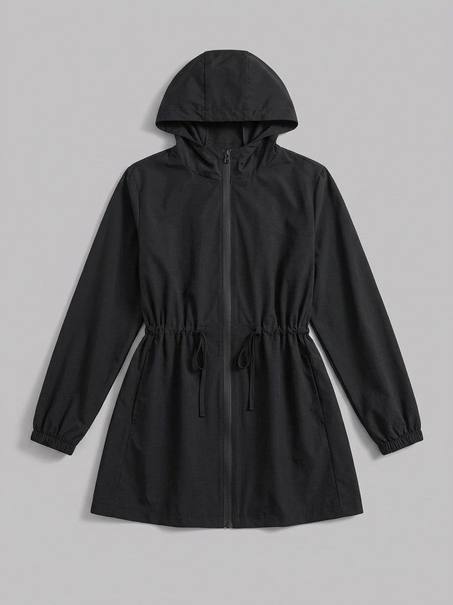 Pergola Women's Drawstring Waist Rain Jacket — black — packshot