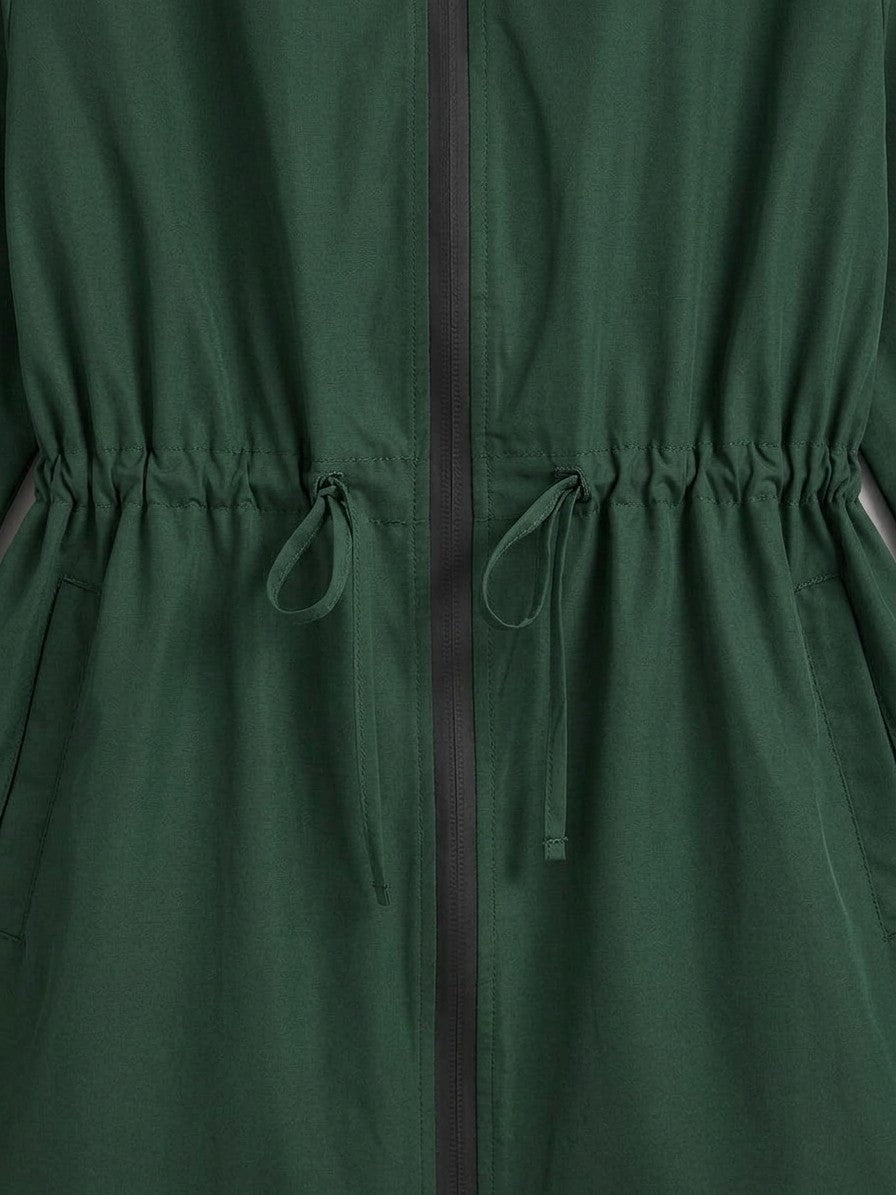Pergola Women's Drawstring Waist Rain Jacket — darkgreen — detail