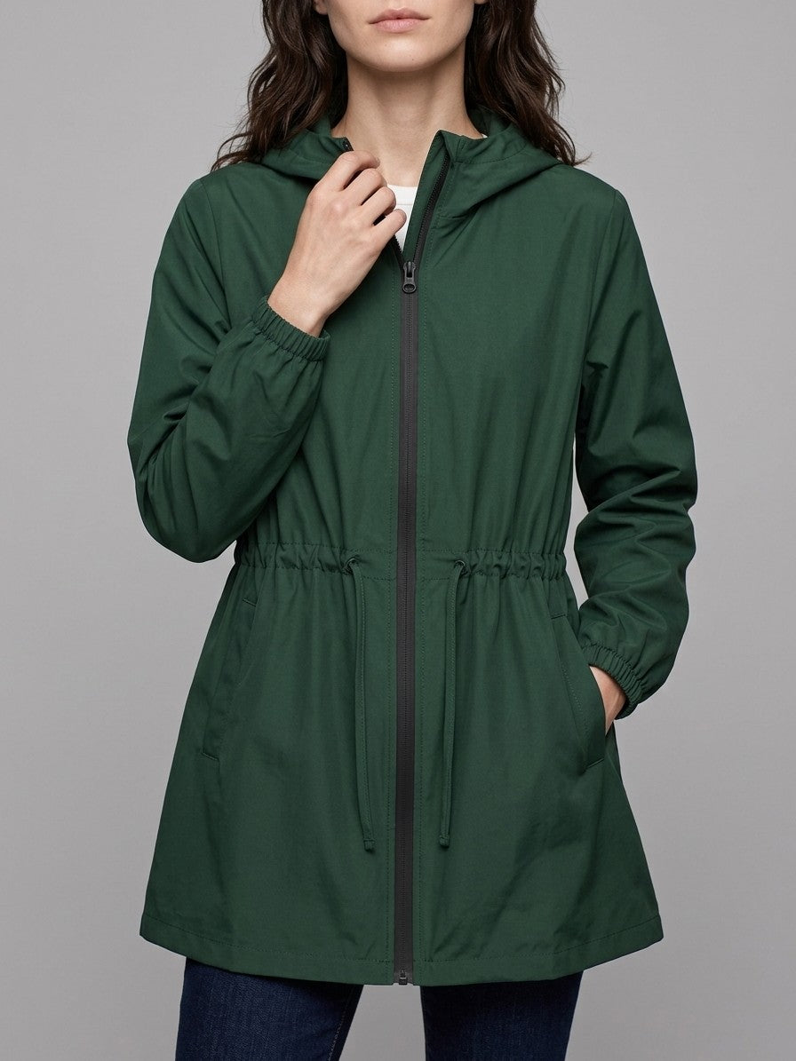 Pergola Women's Drawstring Waist Rain Jacket — darkgreen — front