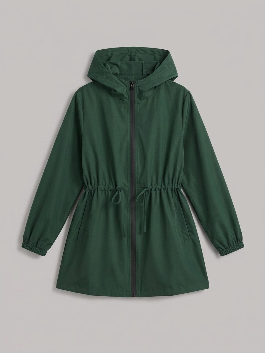Pergola Women's Drawstring Waist Rain Jacket — darkgreen — packshot