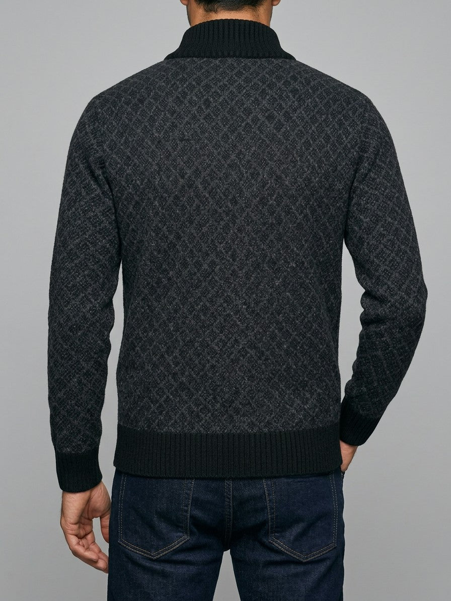 Perugia Men's Geometric-Knit Full-Zip Cardigan — black — back