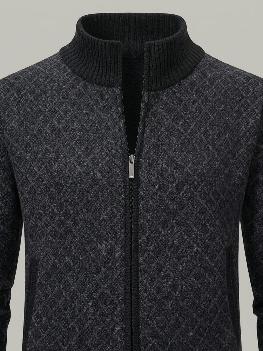 Perugia Men's Geometric-Knit Full-Zip Cardigan — black — detail-2