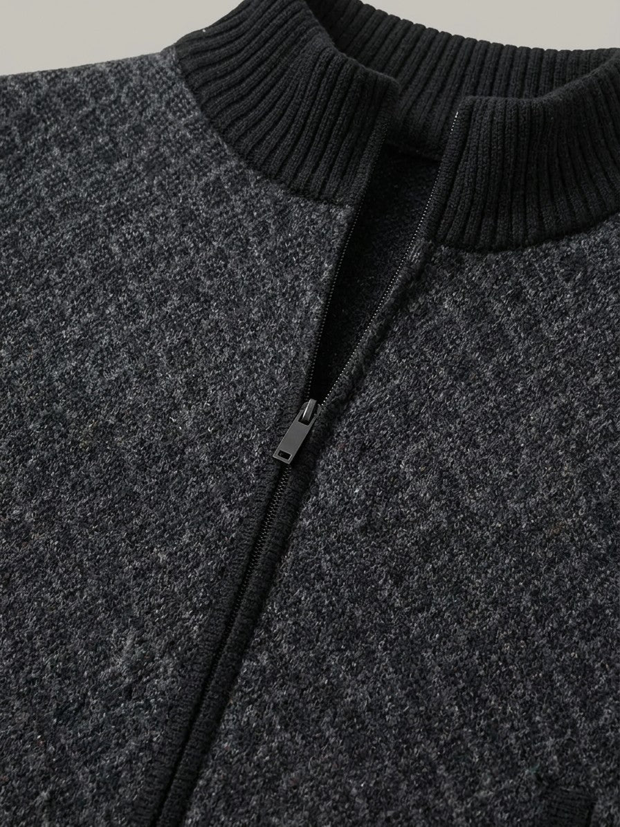 Perugia Men's Geometric-Knit Full-Zip Cardigan — black — detail