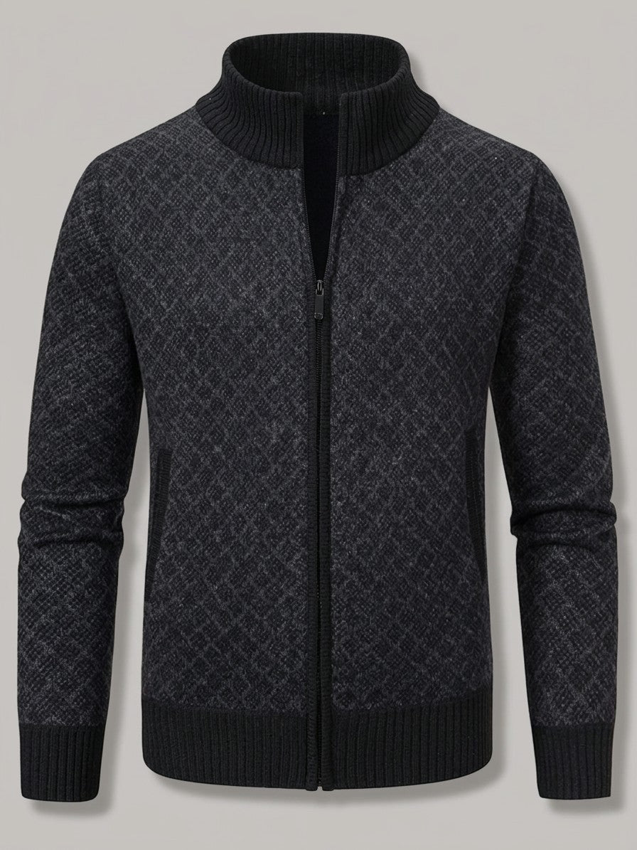 Perugia Men's Geometric-Knit Full-Zip Cardigan — black — packshot