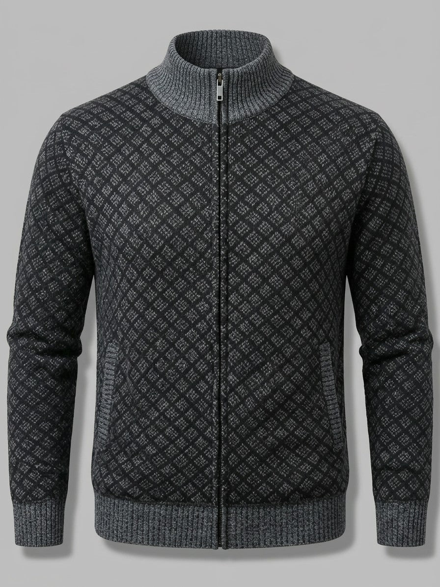 Perugia Men's Geometric-Knit Full-Zip Cardigan — darkgray — packshot