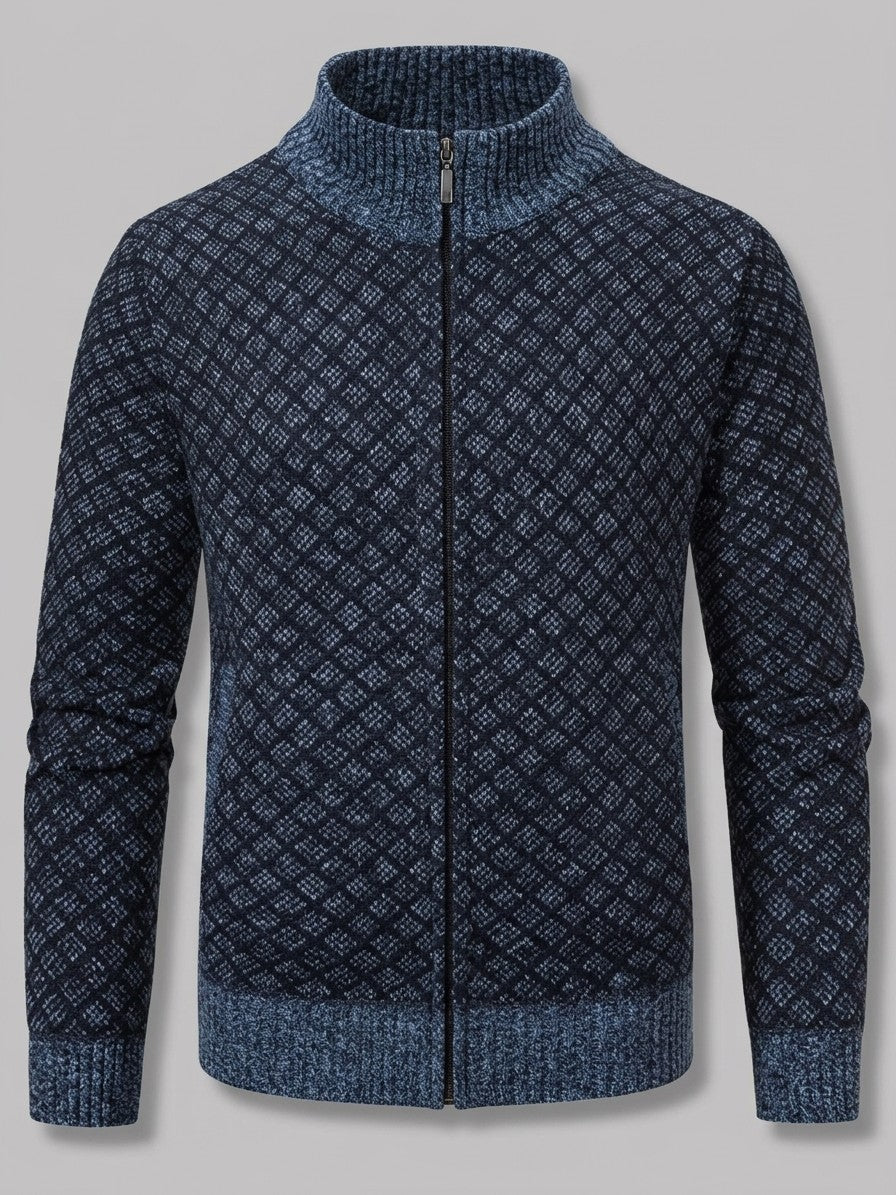 Perugia Men's Geometric-Knit Full-Zip Cardigan — darknavy — packshot
