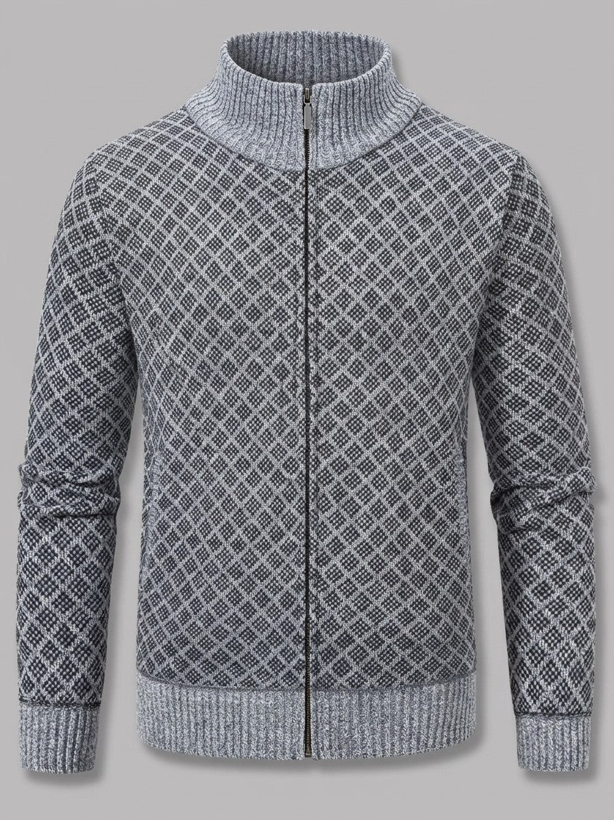 Perugia Men's Geometric-Knit Full-Zip Cardigan — gray — packshot