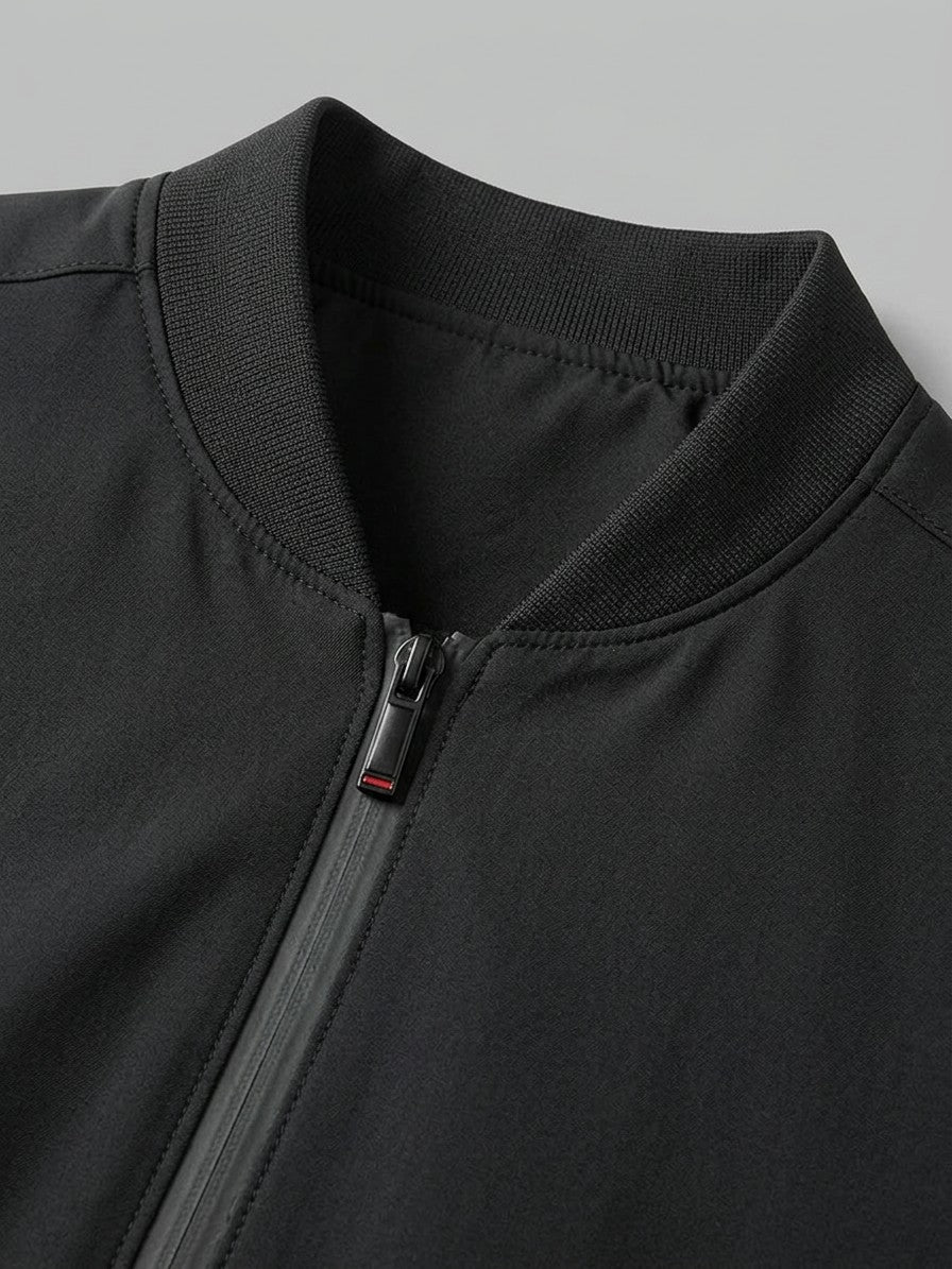 Pesaro Men's Full-Zip Bomber Jacket — black — detail-collar