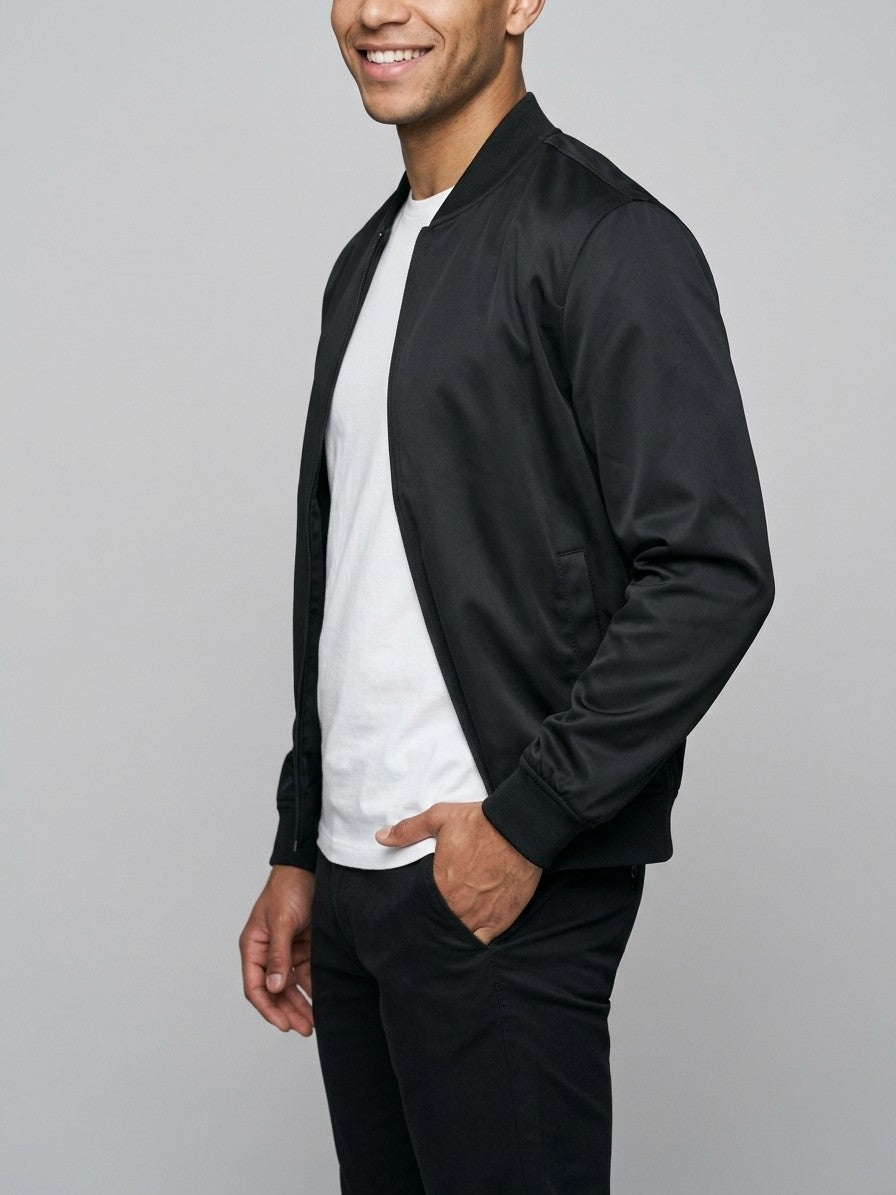 Pesaro Men's Full-Zip Bomber Jacket — black — side
