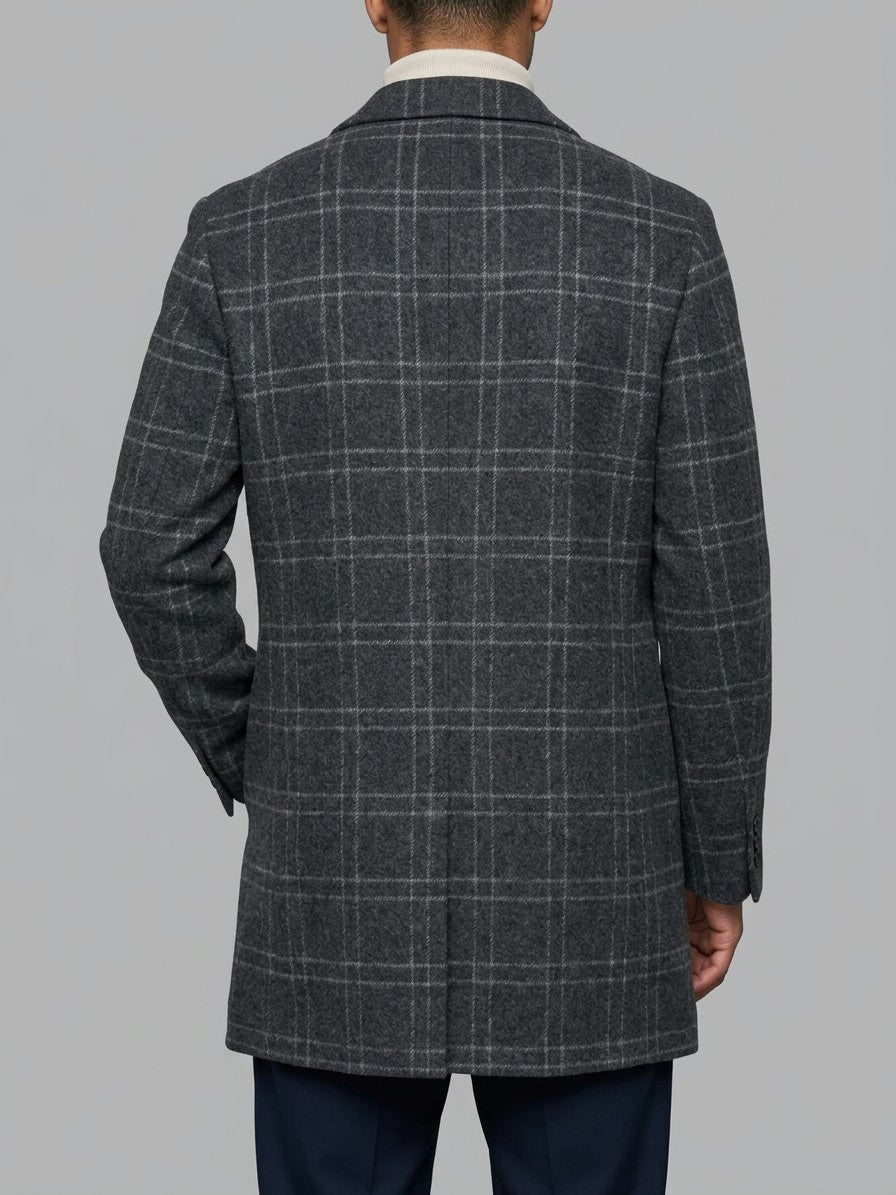 Pescara Men's Plaid Wool-Blend Overcoat — darkgray — back
