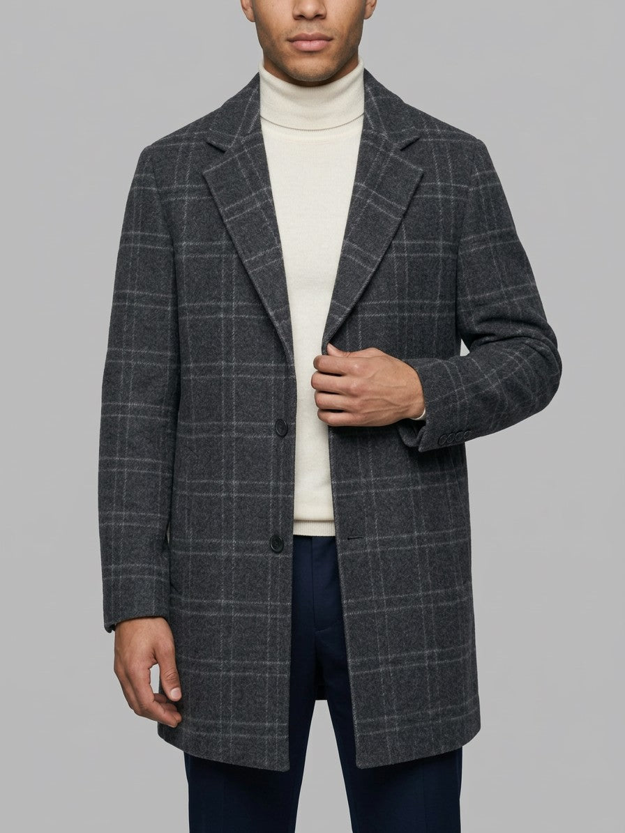 Pescara Men's Plaid Wool-Blend Overcoat — darkgray — front