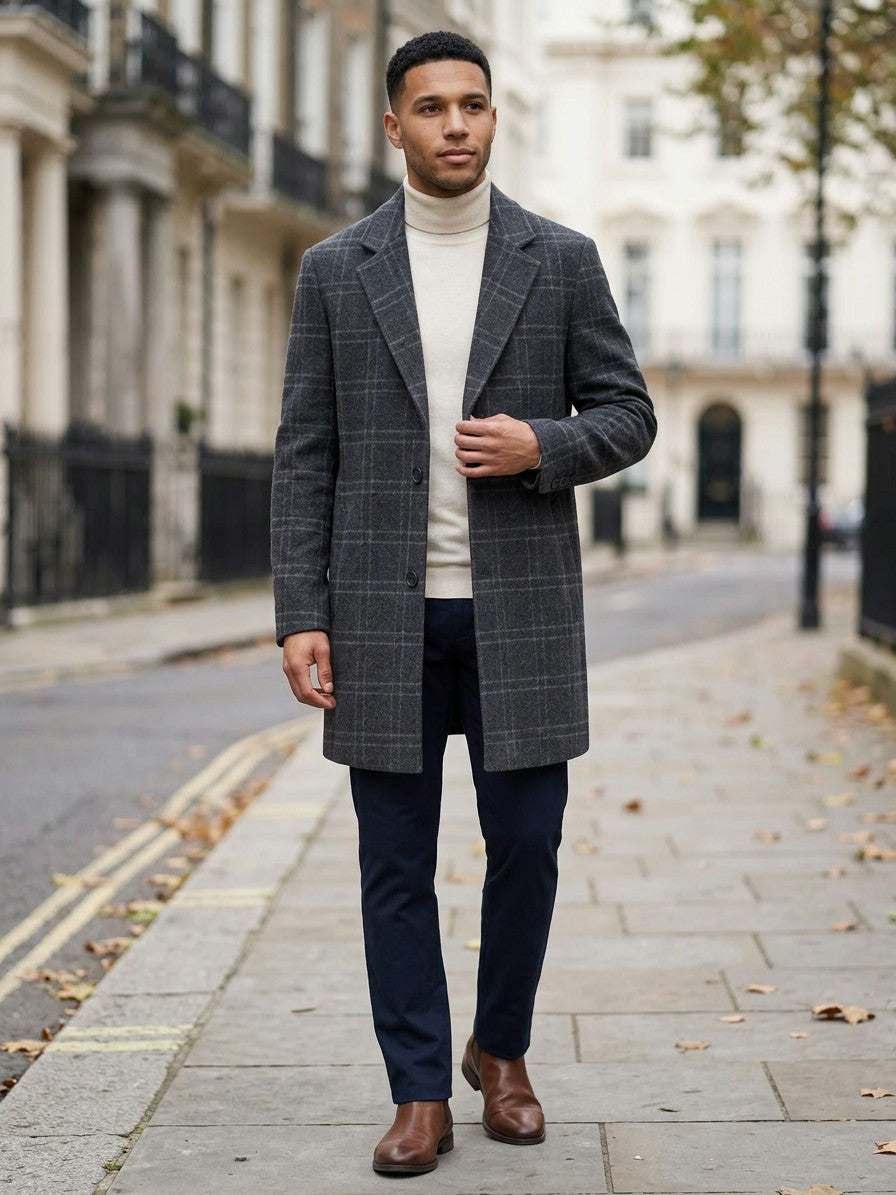 Pescara Men's Plaid Wool-Blend Overcoat — darkgray — lifestyle