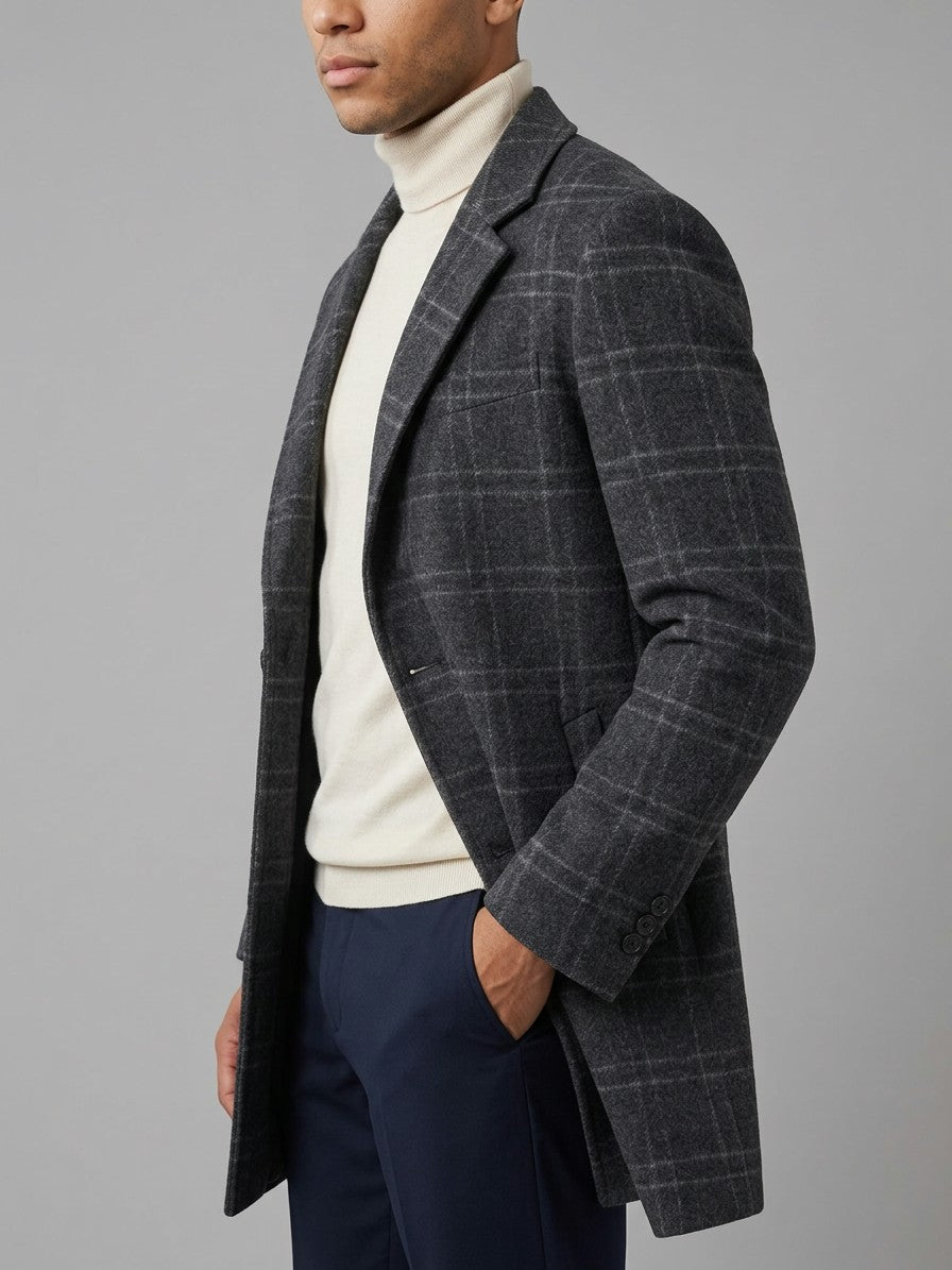Pescara Men's Plaid Wool-Blend Overcoat — darkgray — side