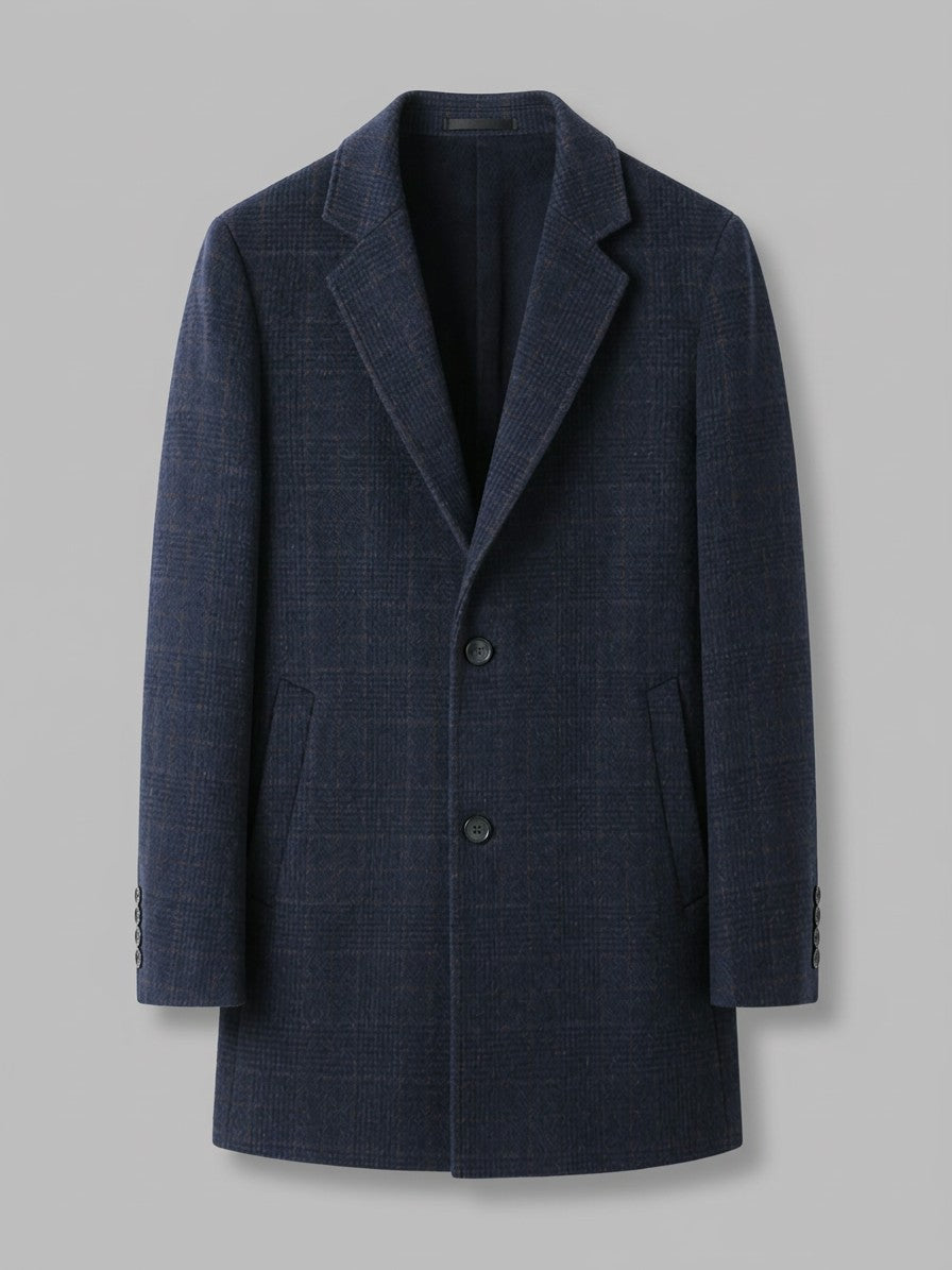 Pescara Men's Plaid Wool-Blend Overcoat — navy — packshot