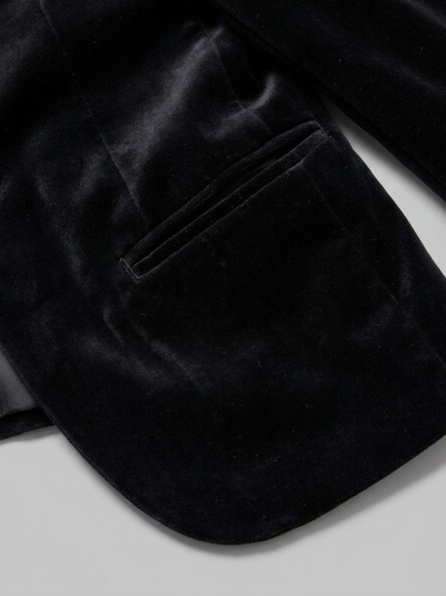 Pescasseroli Men's Slant-Pocket Velvet Blazer — black — detail-2