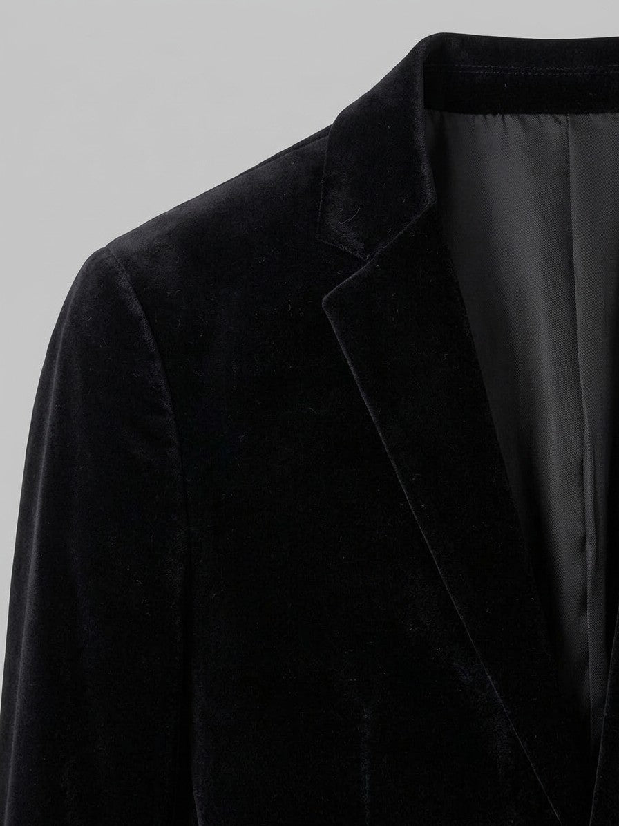 Pescasseroli Men's Slant-Pocket Velvet Blazer — black — detail-collar