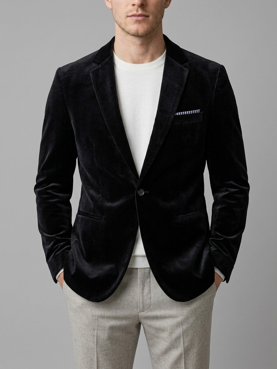 Pescasseroli Men's Slant-Pocket Velvet Blazer — black — front