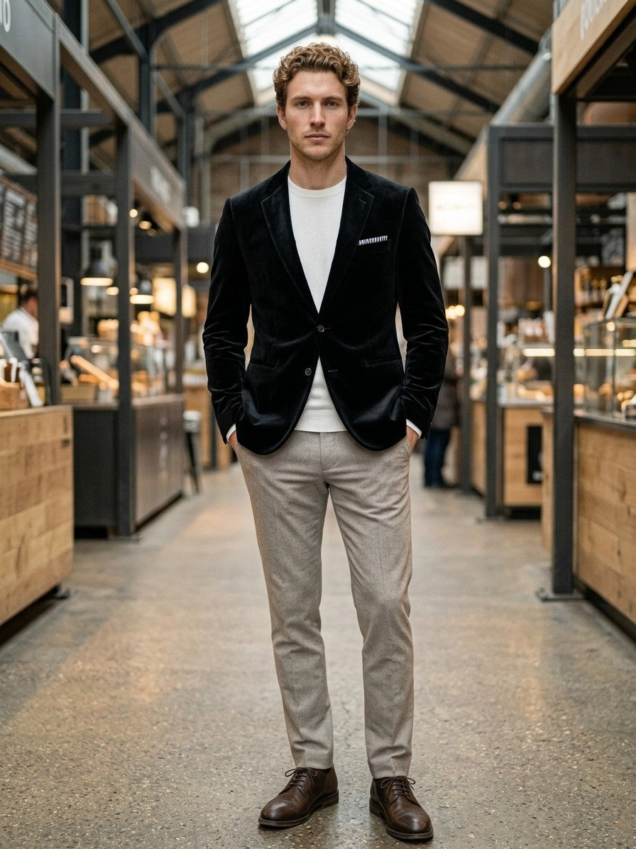 Pescasseroli Men's Slant-Pocket Velvet Blazer — black — lifestyle