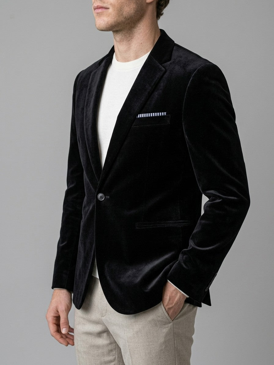 Pescasseroli Men's Slant-Pocket Velvet Blazer — black — side
