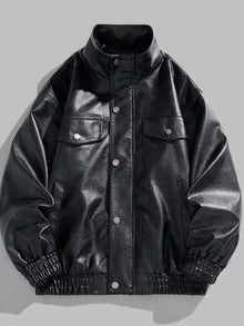 Peschici Men's Washed Faux Leather Bomber Jacket
