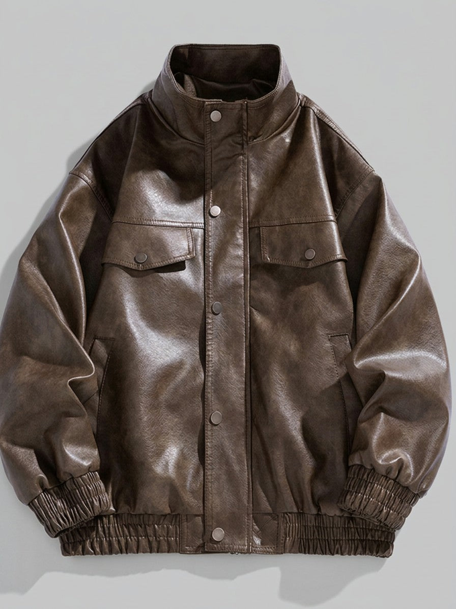 Peschici Men's Washed Faux Leather Bomber Jacket — coffee — packshot