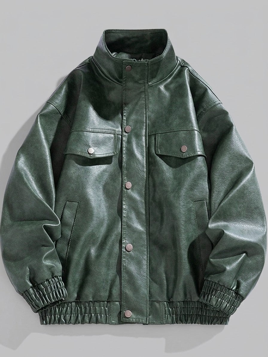 Peschici Men's Washed Faux Leather Bomber Jacket — green — packshot