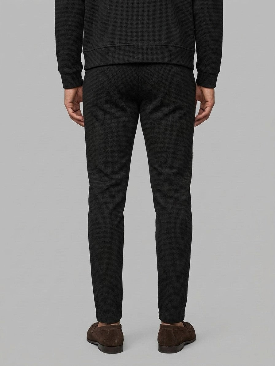 Peschiera Men's Waffle-Knit Jacket & Trousers Set — black — bottomback