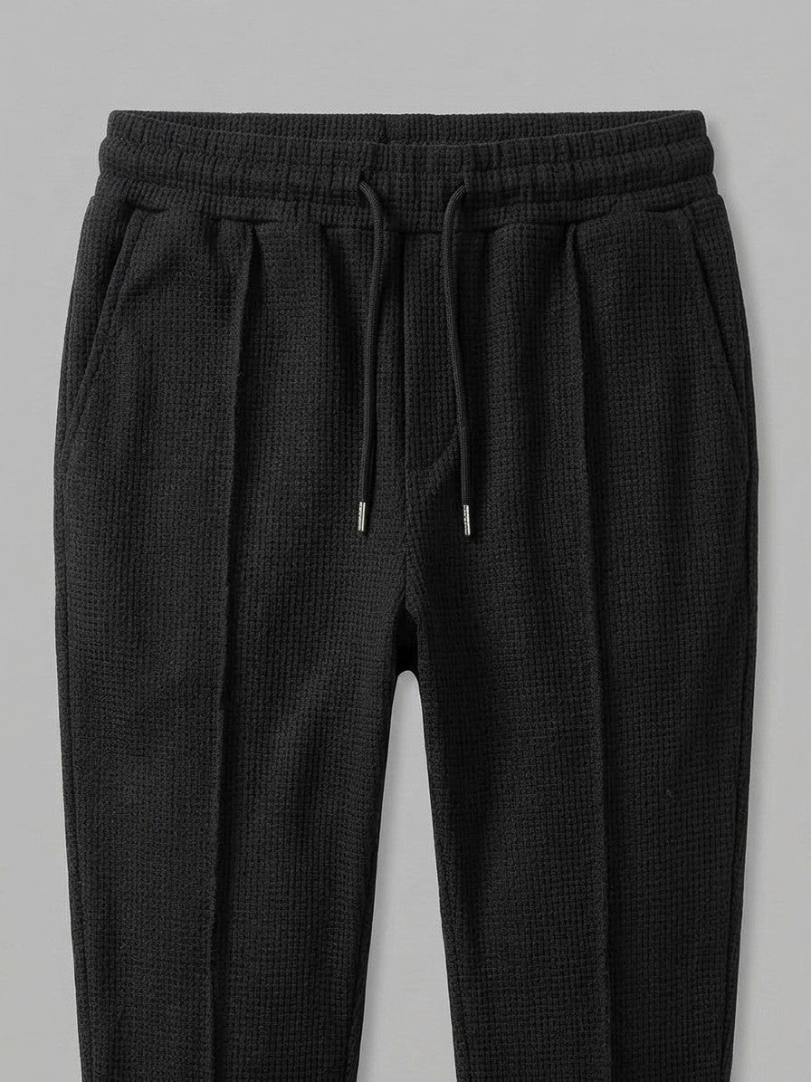 Peschiera Men's Waffle-Knit Jacket & Trousers Set — black — bottomfabric