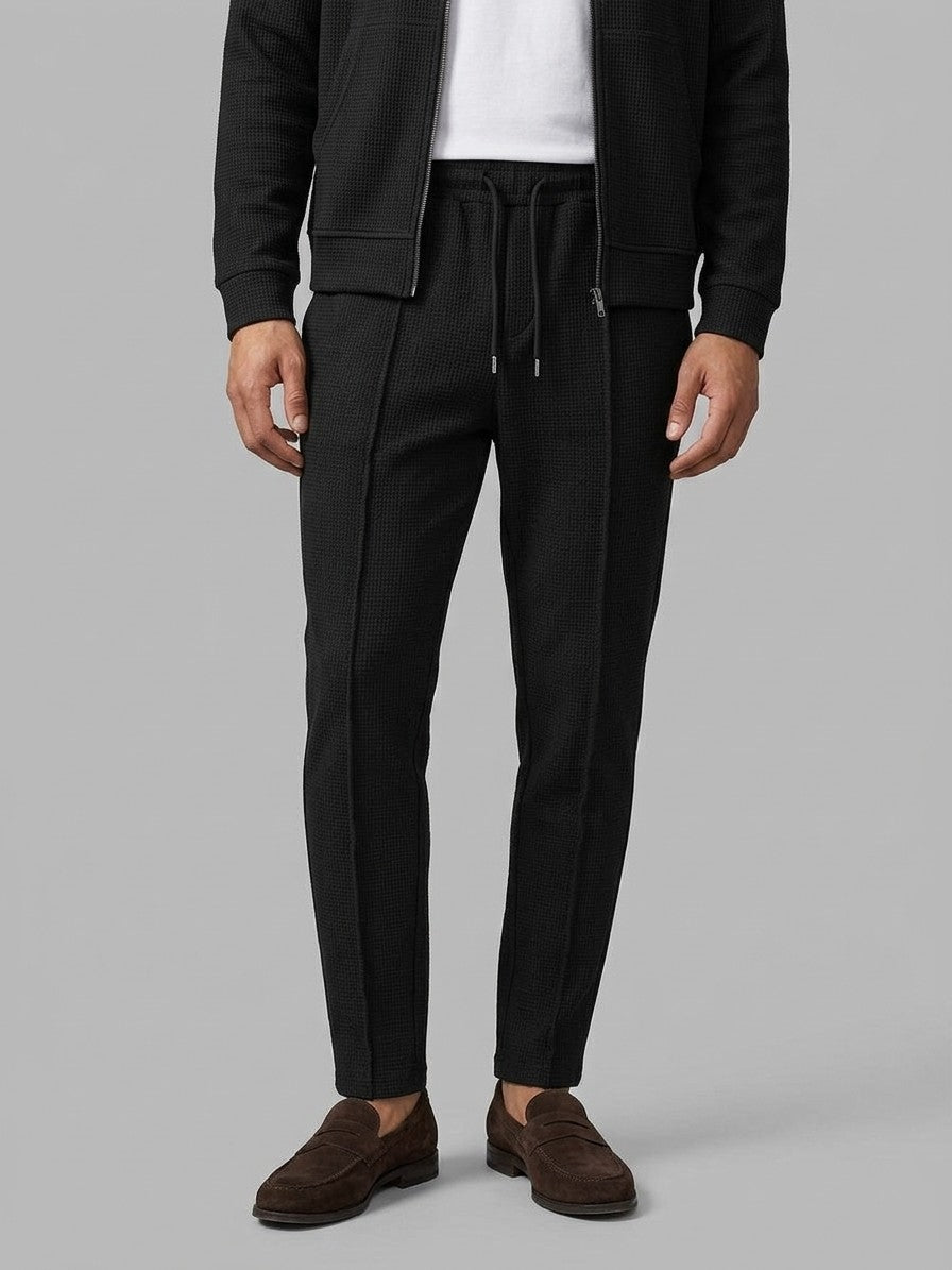 Peschiera Men's Waffle-Knit Jacket & Trousers Set — black — bottomfront