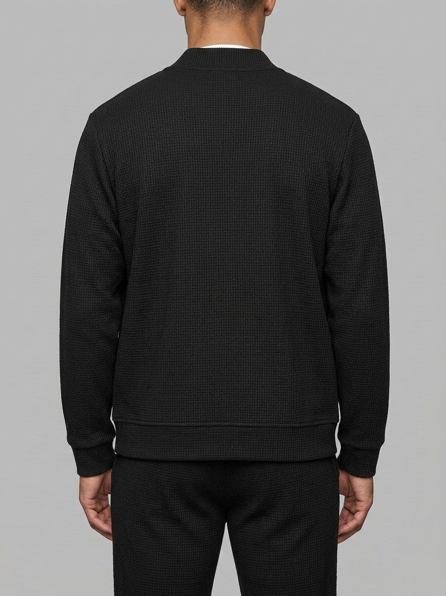 Peschiera Men's Waffle-Knit Jacket & Trousers Set — black — closeback