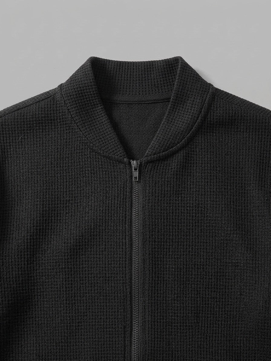 Peschiera Men's Waffle-Knit Jacket & Trousers Set — black — detail-collar