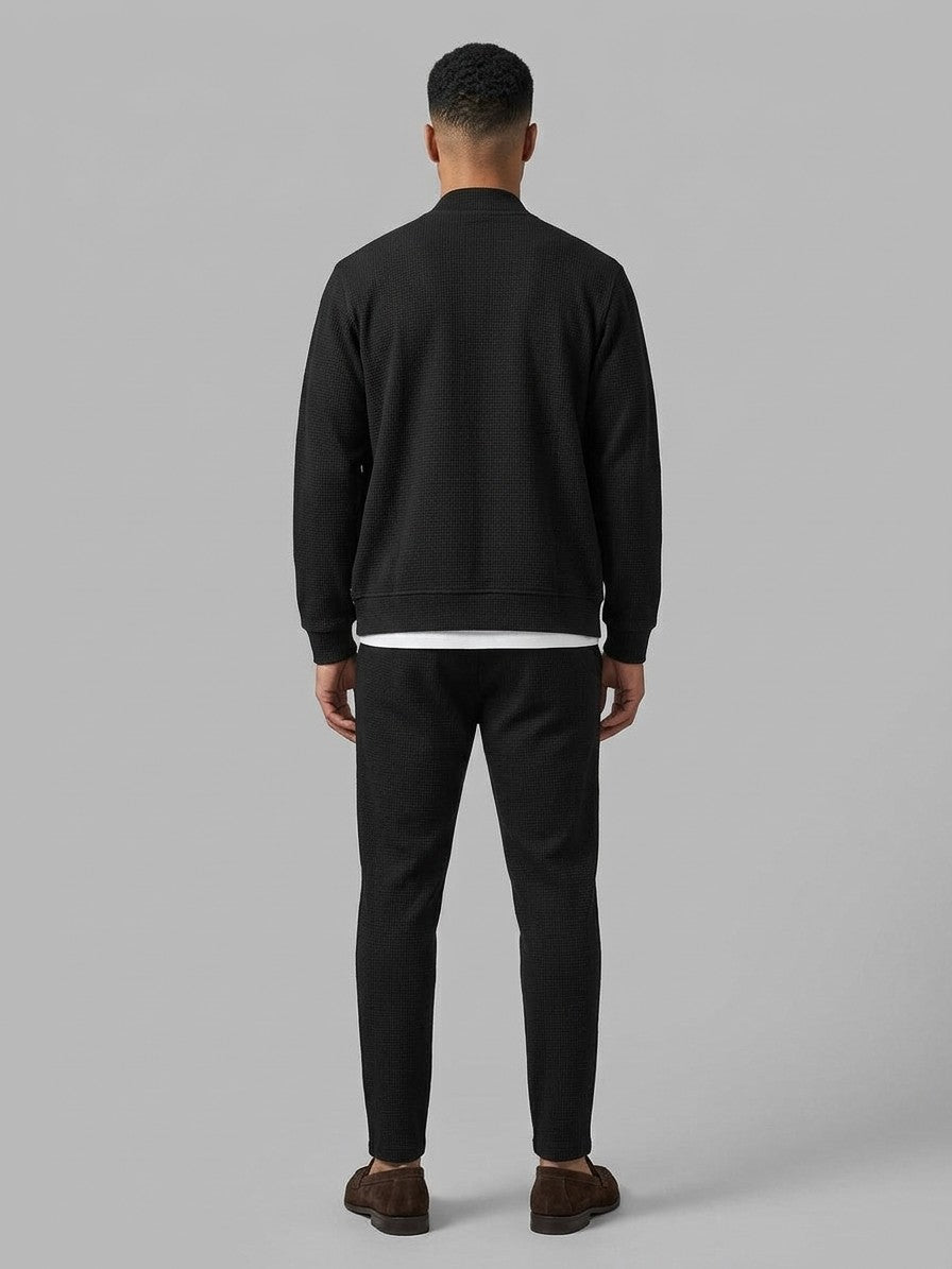 Peschiera Men's Waffle-Knit Jacket & Trousers Set — black — fullback
