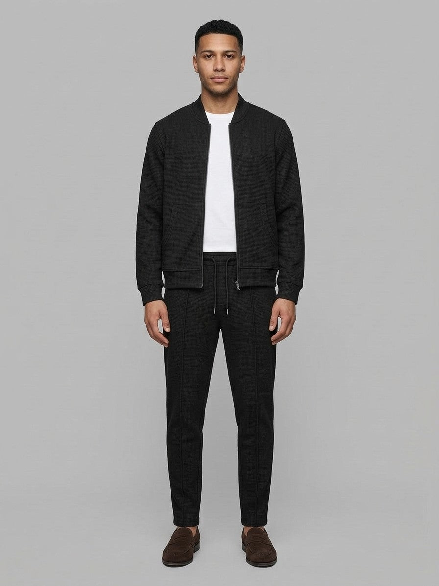 Peschiera Men's Waffle-Knit Jacket & Trousers Set — black — fullfront