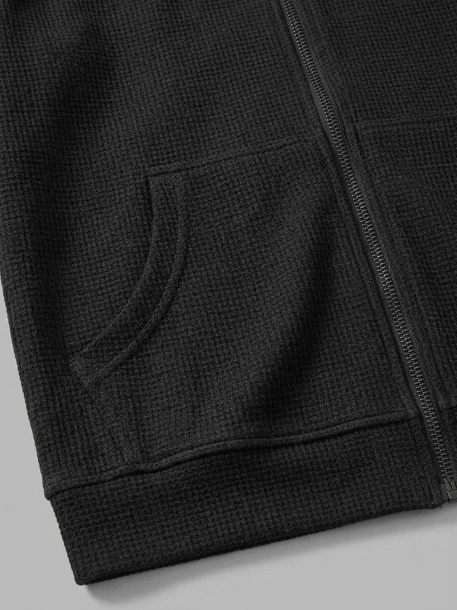 Peschiera Men's Waffle-Knit Jacket & Trousers Set — black — topfabric