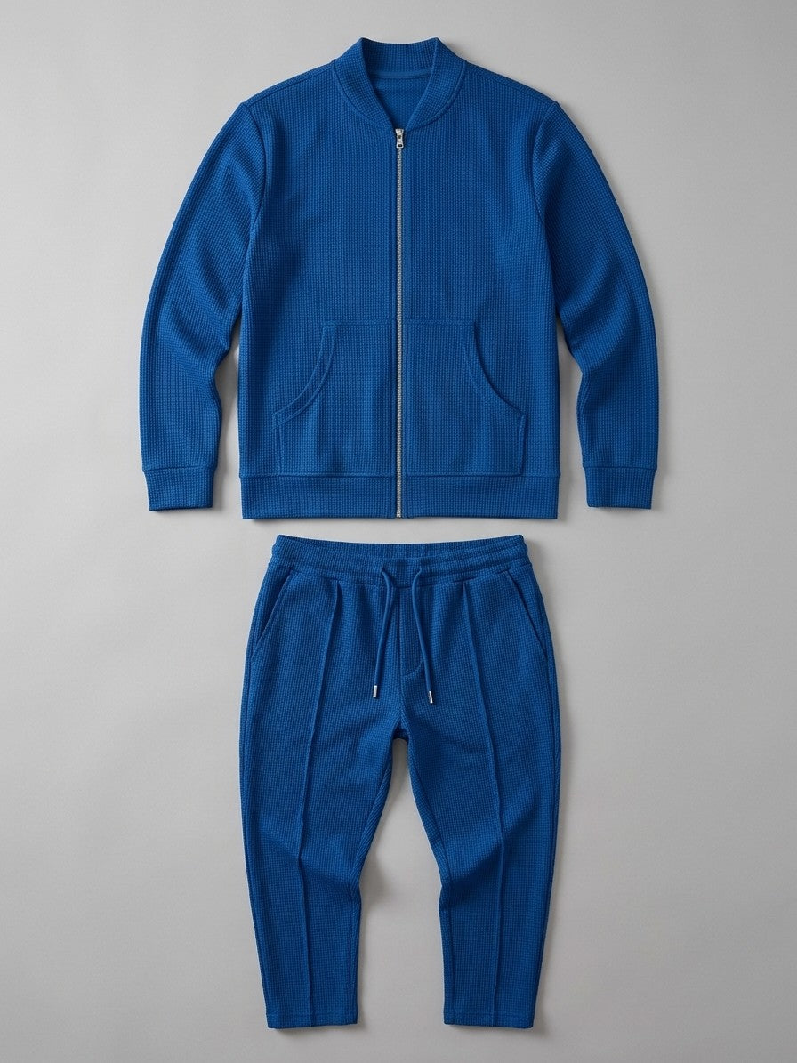 Peschiera Men's Waffle-Knit Jacket & Trousers Set — cobaltblue — packshot